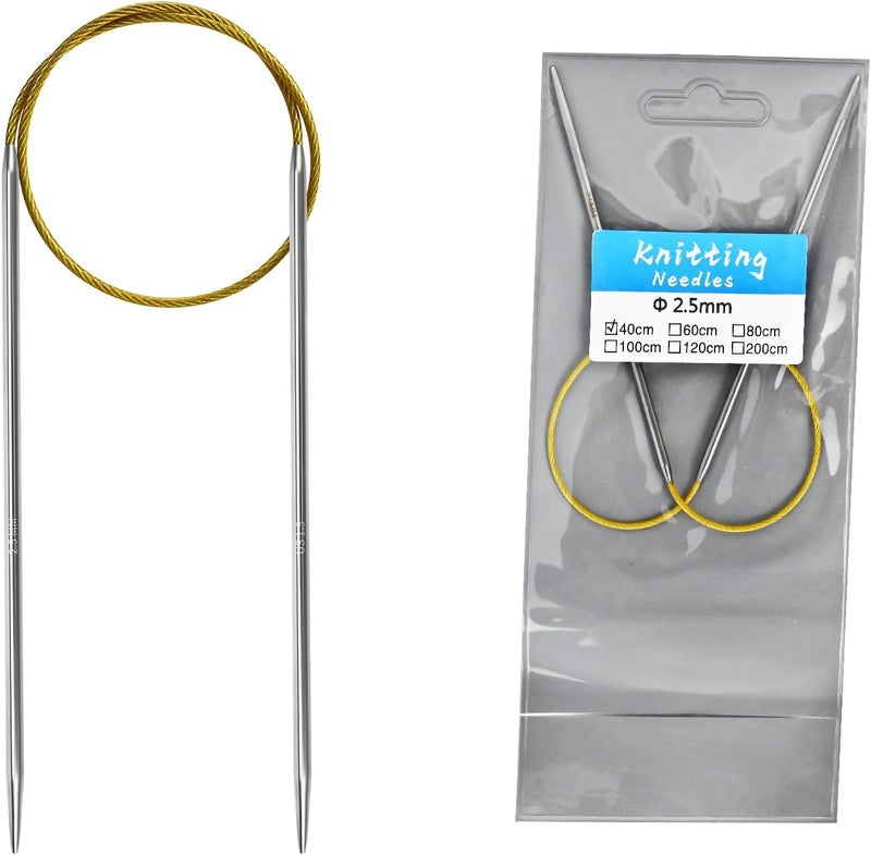 Soosui 2.5mm Circular Knitting Needles - 16-inch/40cm US1.5 Ergonomic Stainless Steel Set with Tangle-Free Cable and Smooth Joints, Ideal for Hats, Socks, and Sleeves - Image 1